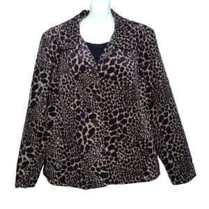 Susan Graver Style, Fully Lined Animal Print Corduroy Jacket Brown & Beige Sz XL